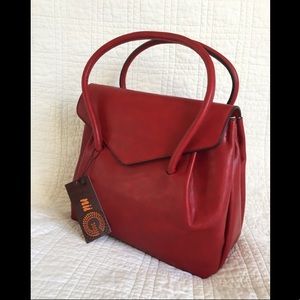 Red Handbag: Fun Floral Lining & lots of Pockets